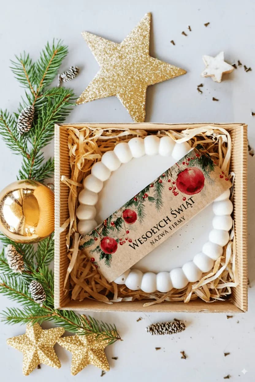 Elegancki Box Świąteczny z personalizacją i podstawką na biżuterię | Upominek firmowy z logo dla klientów | Box nr 27