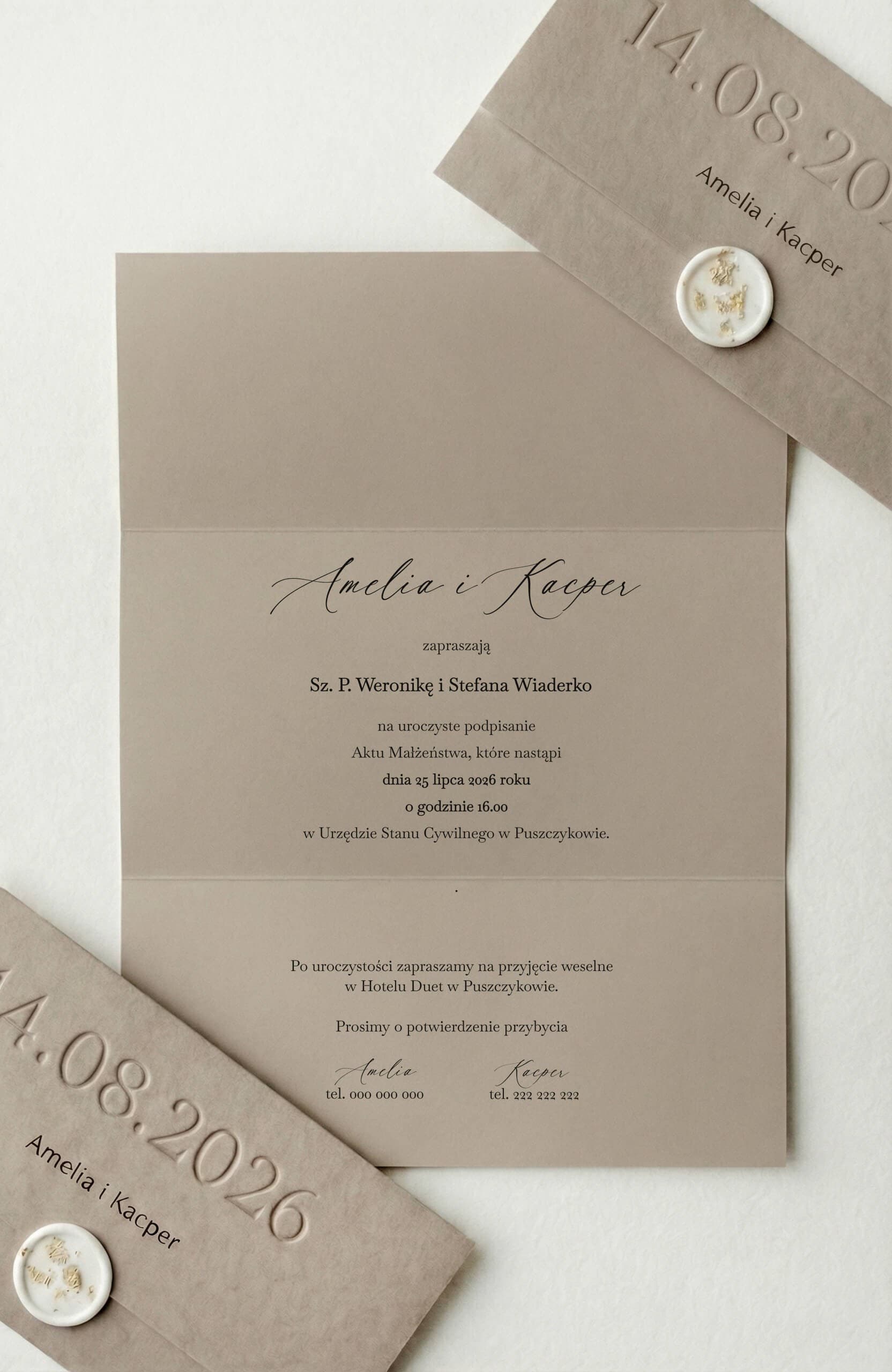 Hochzeitseinladung Gaja Nr. 3 – Eco-Stil mit Letterpress-Prägung - 2