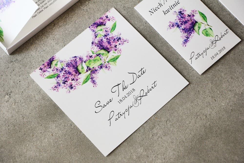 Save The Date z Fioletowym Bzem, Eleganckie Karty | Zawiadomienie o Ślubie, Zarezerwuj Datę | Pistacjowe nr 2