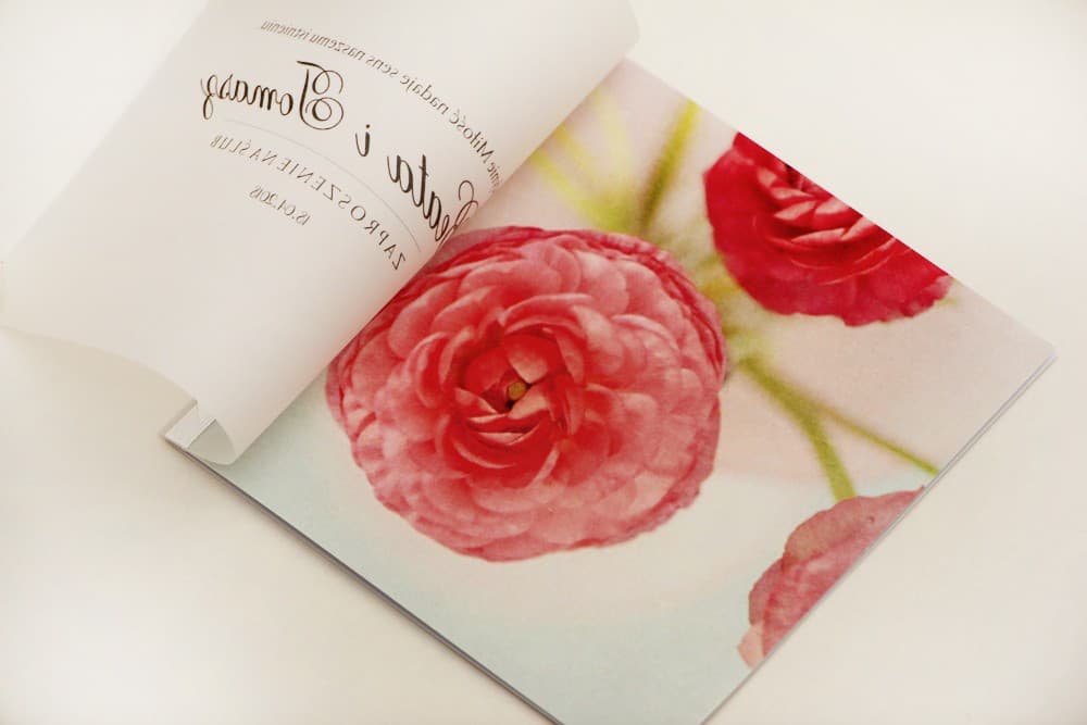 Hochzeitseinladung mit Transparentpapier und rosa Blumen auf Blau mit Satinband – Elegant Nr. 27 - 3