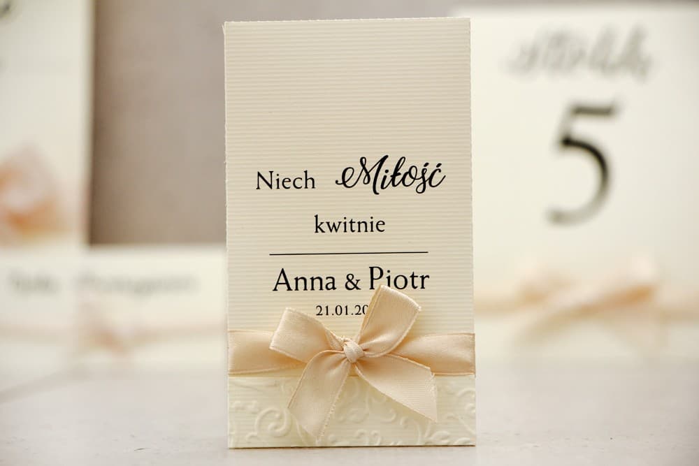 Tłoczone podziękowania dla gości z nasionkami niezapominajki | Oryginalne upominki weselne | Belisa nr 5