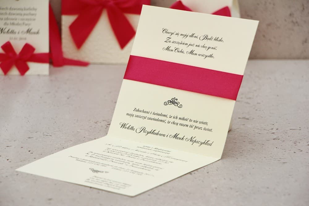 Klassische Hochzeitseinladungen mit dezenter Prägung und Satinschleife Belisa Nr. 7 - 3