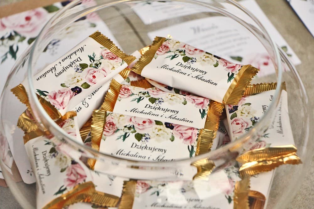 Czekoladki z adwokatem, kwiatowy wzór | Podziękowania dla Gości Weselnych | Sorento nr 1