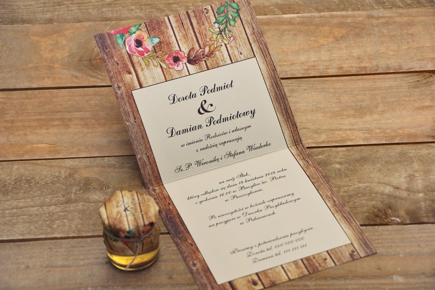 Hochzeitseinladungen im rustikalen Stil mit rosa Eustoma – Rustikal Nr. 2 - 3