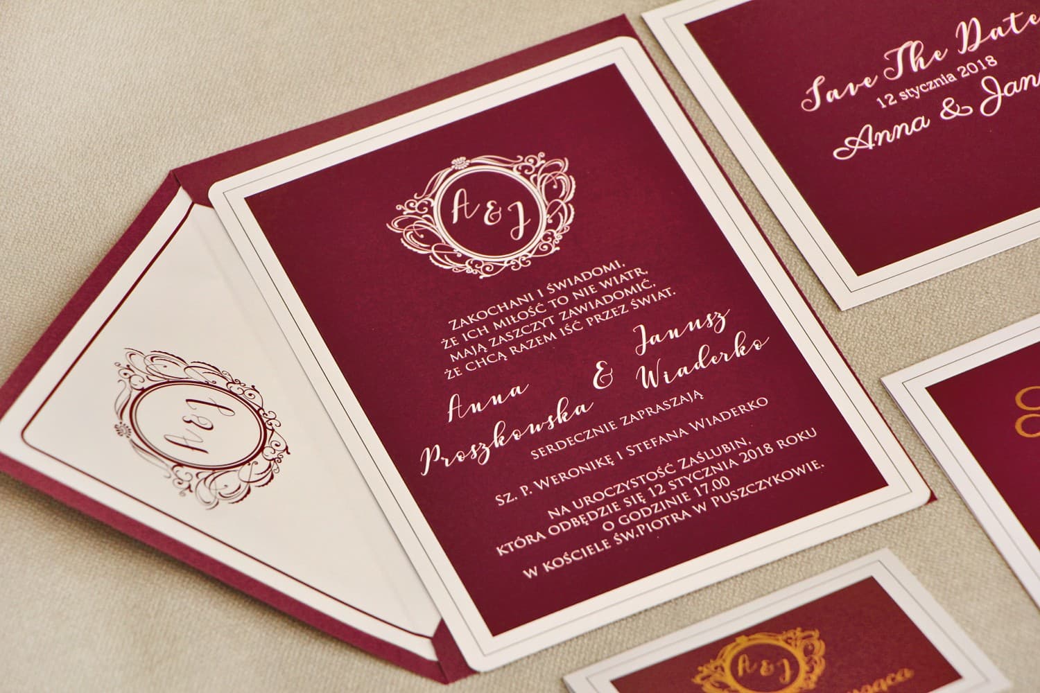 Hochzeitseinladungen Weinrot mit Vergoldung im Glamour-Stil – Sonata Nr. 6 - 3