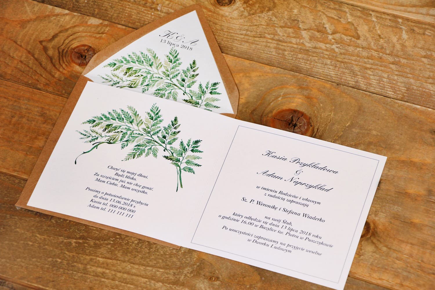 Botanische Hochzeitseinladungen mit grünem Farn im Greenery-Stil – Kalia Nr. 1 - 2