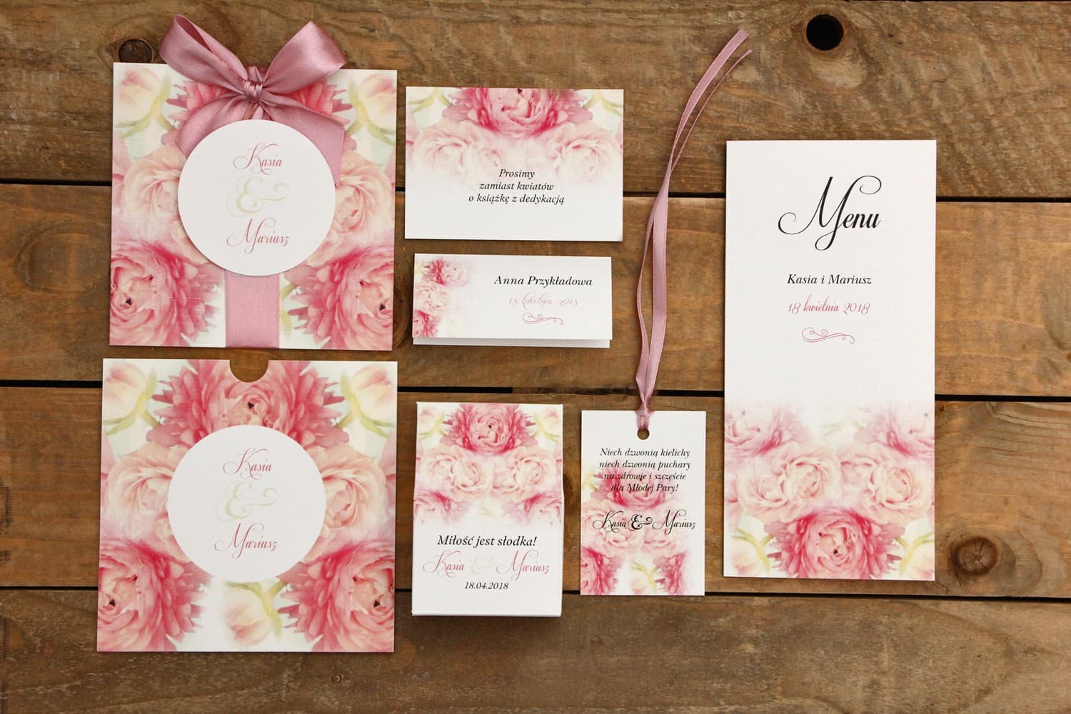 Hochzeitseinladungen mit Pfingstrosen auf Mint im eleganten Etui – Malowane Kwiaty Nr. 9 - 3