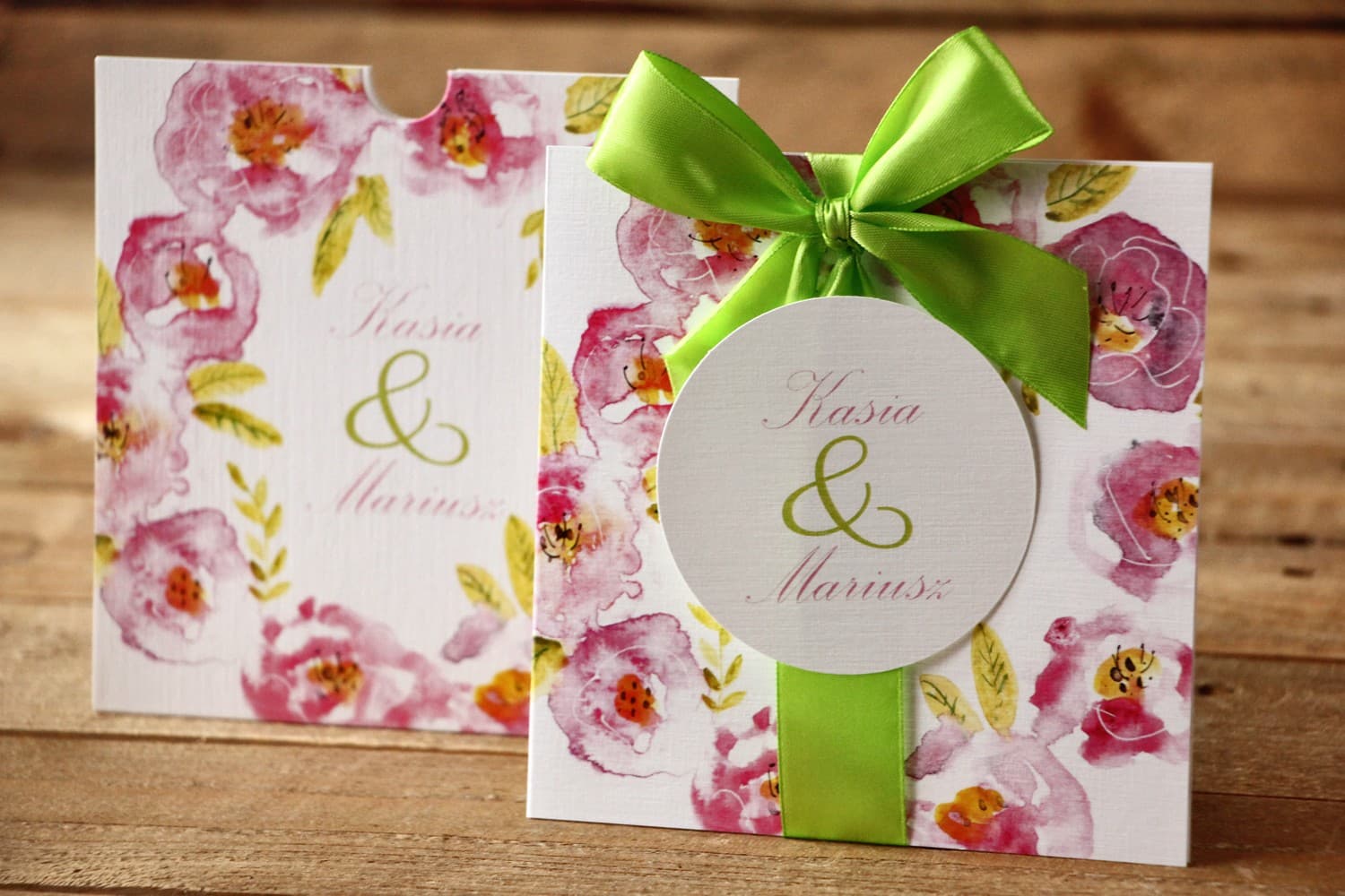 Hochzeitseinladungen im Etui mit rosa-violetten Aquarellblumen – Malowane Kwiaty Nr. 20 - 3