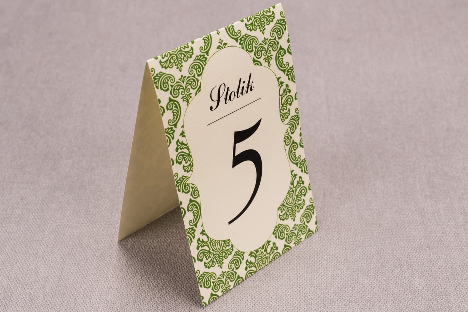 Eleganckie Numerki na Stół Stojące Zielone Ornamenty | Numeracja Stołów Weselnych | Madras nr 3