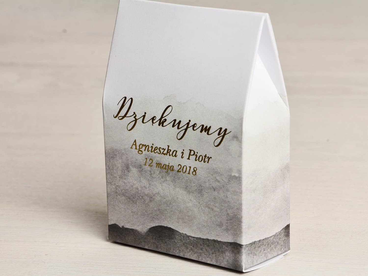 Szare Akwarelowe Pudełeczka ze Złoceniem i Słodyczami | Podziękowania dla Gości Weselnych | Delfina nr 6