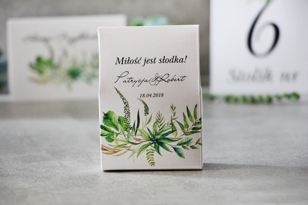 Pudełeczka z Cukierkami, Zielony Motyw Botaniczny | Podziękowania dla Gości Weselnych, Słodkie Upominki | Pistacjowe nr 20