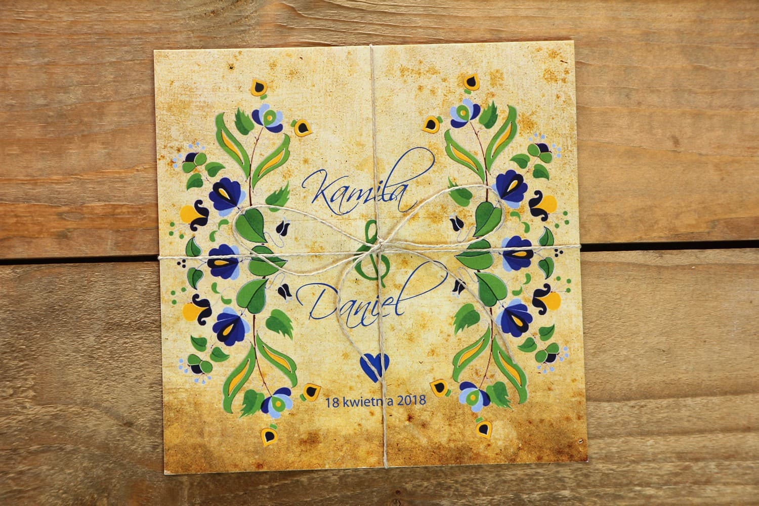 Hochzeitseinladungen Folk mit kaschubischem Muster und Kordel – Folk Nr. 2 - 2