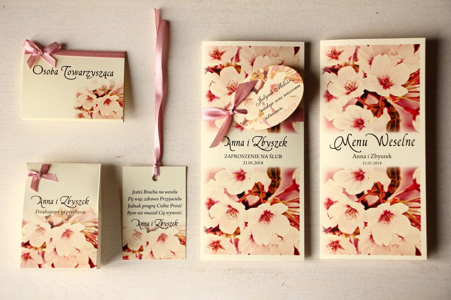 Hochzeitseinladungen mit rosa Kirschblüten und Anhänger – Magnet 9 - 3