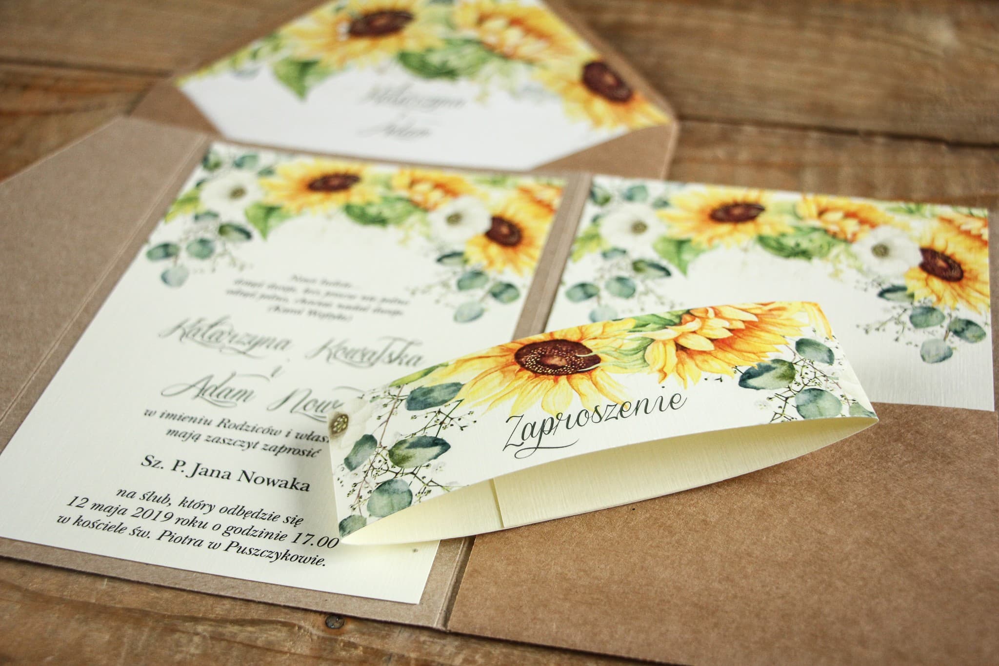 Hochzeitseinladungen Kraft Nr. 5 – Sonnenblumen im Etui - 2