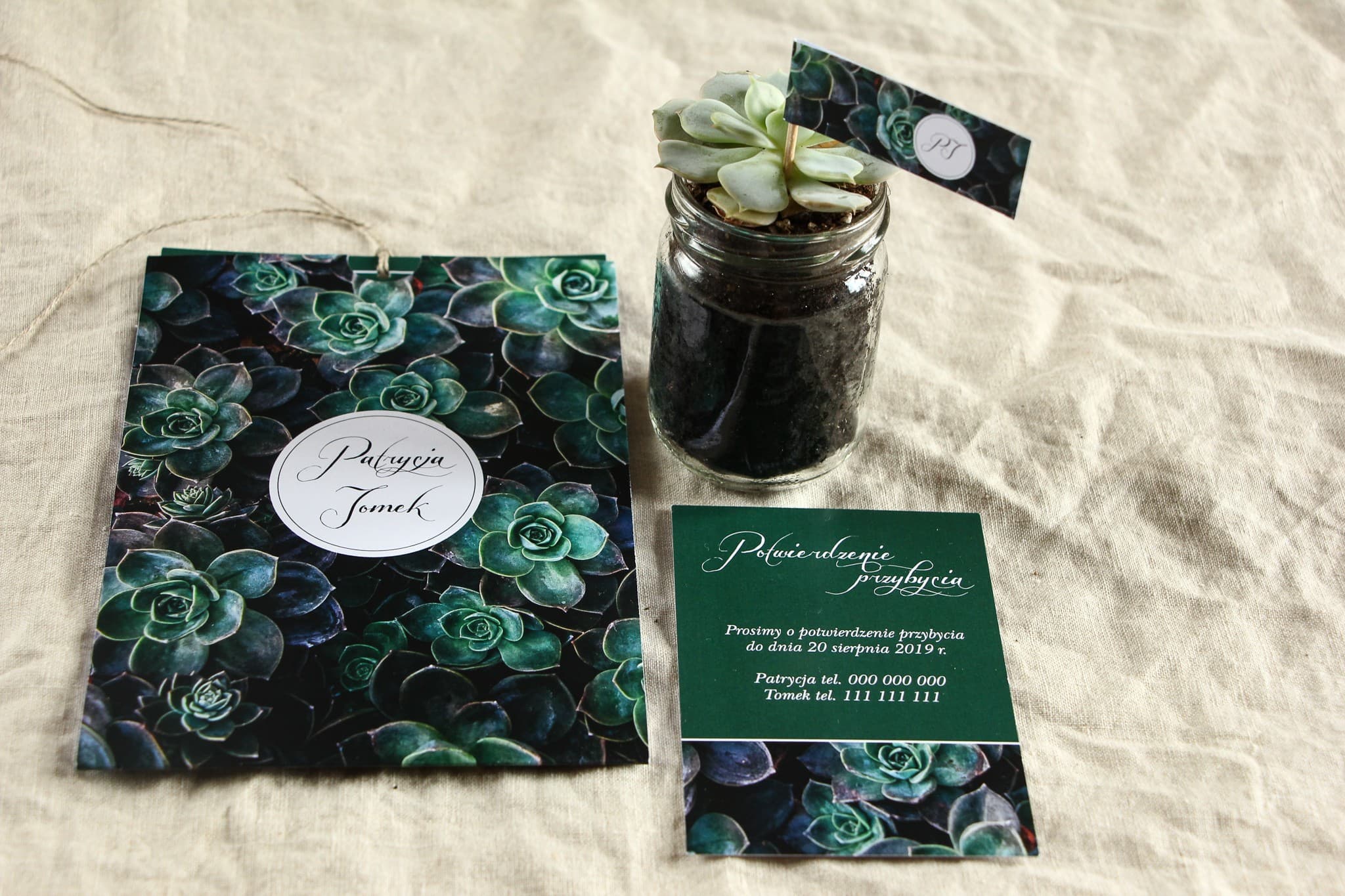 Boho Hochzeitseinladungen mit Sukkulenten im Etui und Juteschnur – Botanik Nr. 3 - 3