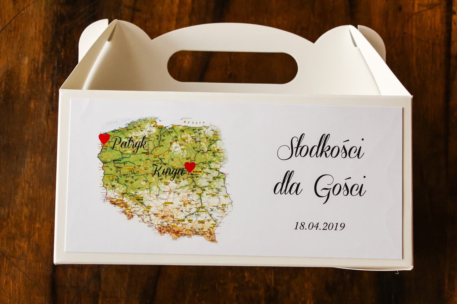 Pudełko na Ciasto z Personalizowaną Mapą Podróży | Eleganckie Podziękowania dla Gości | Mapa Uczuć nr 1