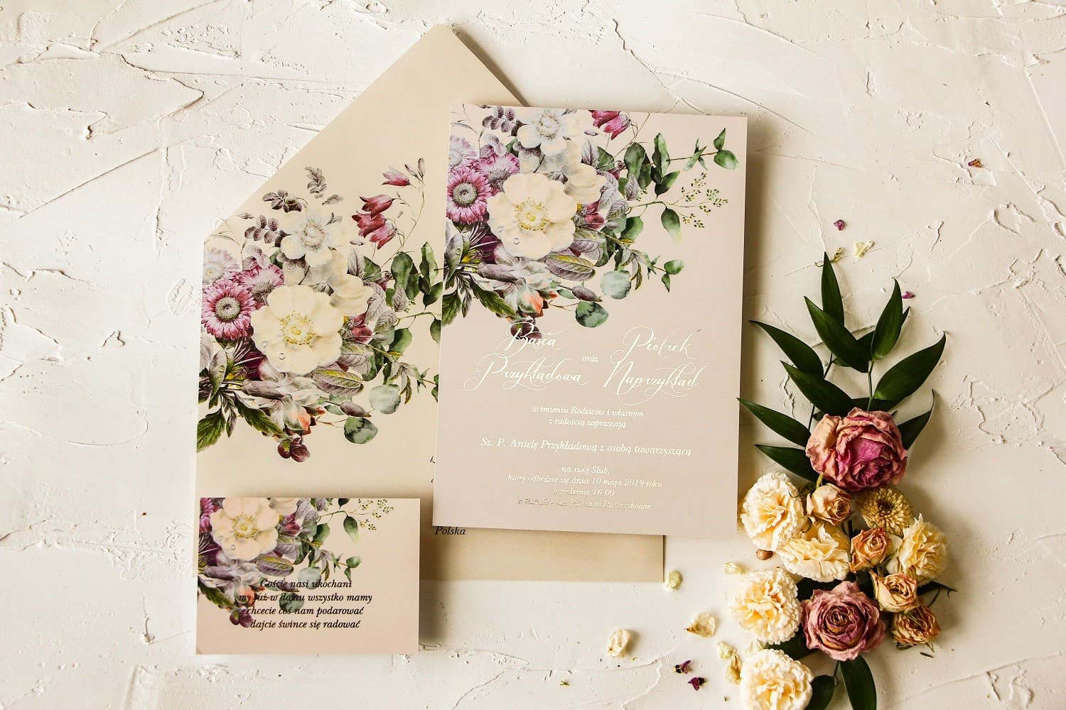 Hochzeitseinladungen Pastell Nr. 4 – Rosen und Goldprägung - 2