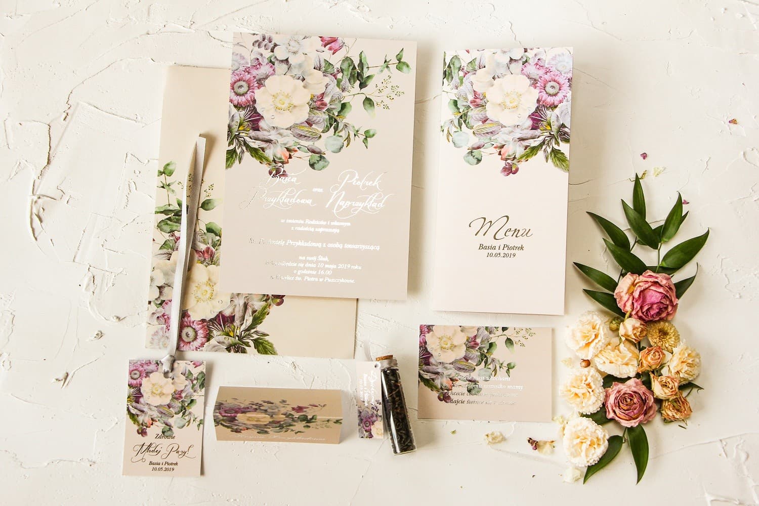 Hochzeitseinladungen Pastell Nr. 4 – Rosen und Goldprägung - 3