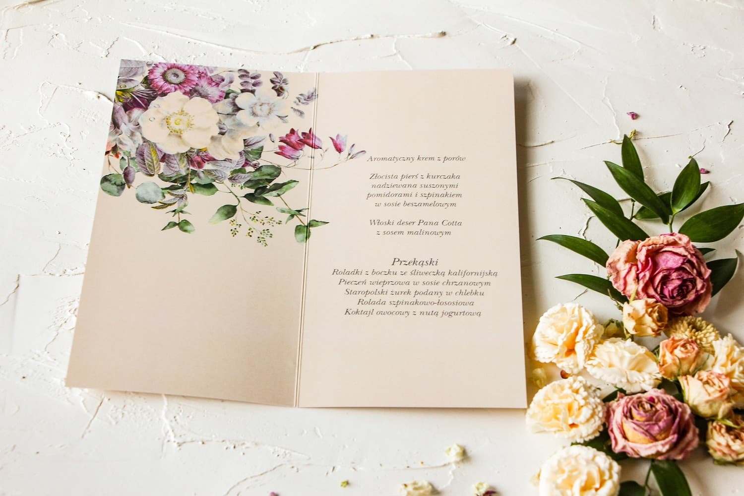 Eleganz Menükarte Versilbert mit Blumen | Hochzeitsmenü Glamour | Pastell Nr. 4 - 3