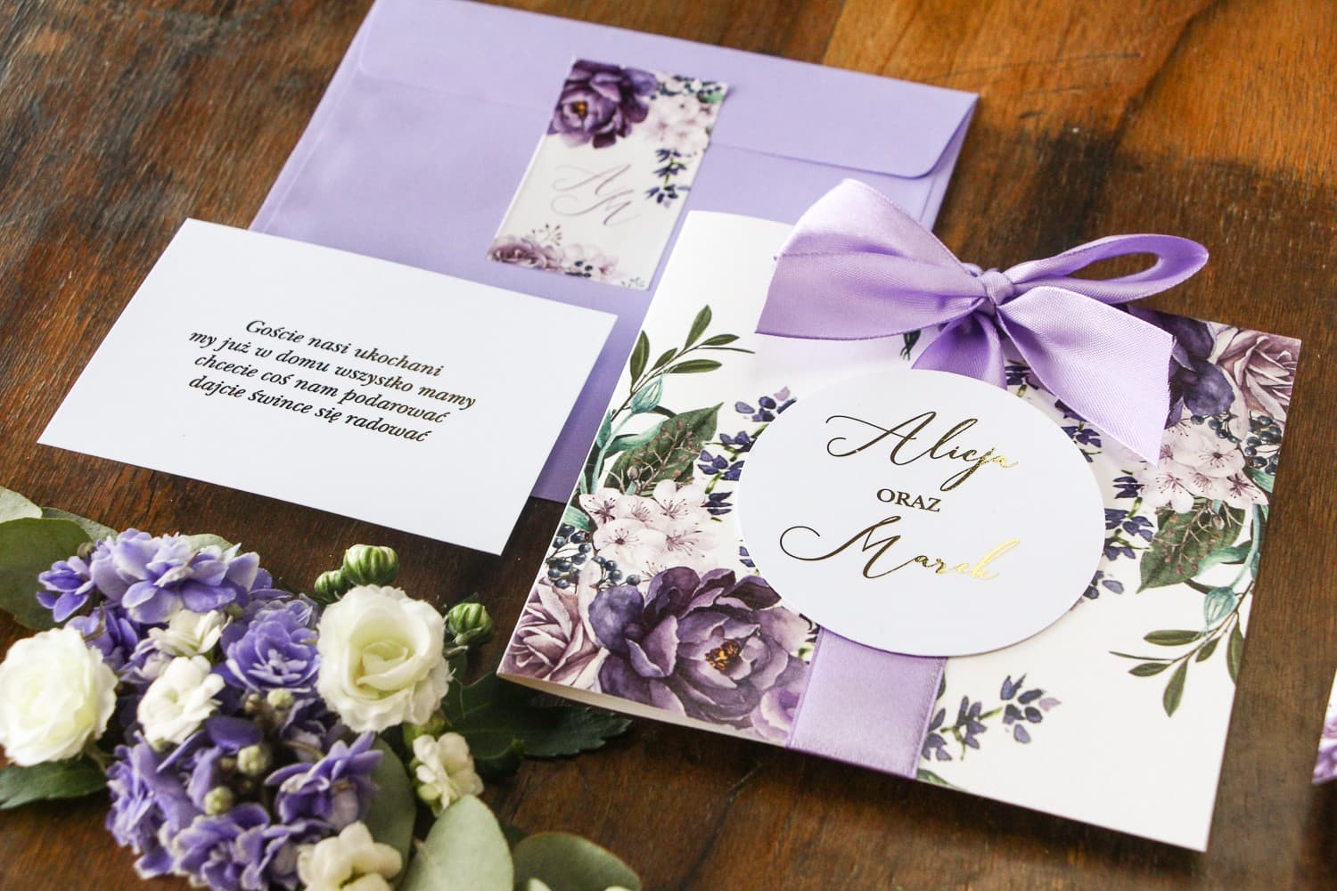 Hochzeitseinladung Soreli Nr. 4 – Glamour-Stil mit Lavendel und Schleife - 2