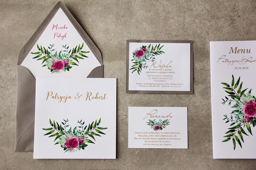 Hochzeitseinladung Cykade Nr. 4 – Goldfolierung und Rosen - 3