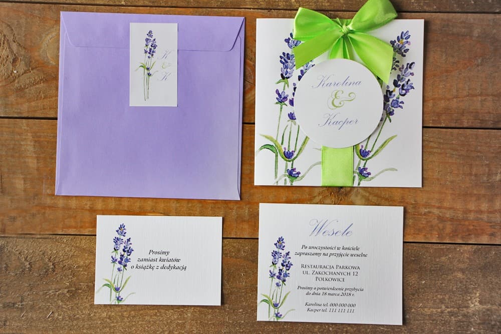 Hochzeitseinladungen im provenzalischen Stil mit Aquarell-Lavendel und Satinschleife – Aquarelle Nr. 14 - 3