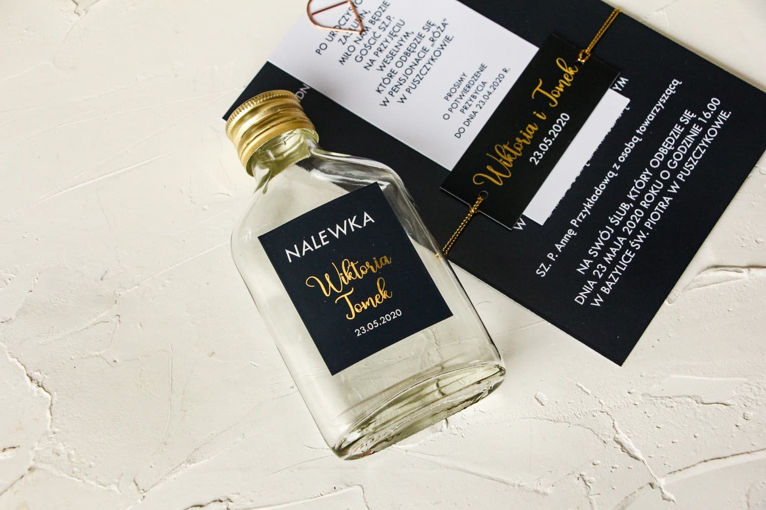 Granatowe Buteleczki na Nalewki Złocone | Podziękowania dla Gości Weselnych Glamour | Emerald nr 1 - 3