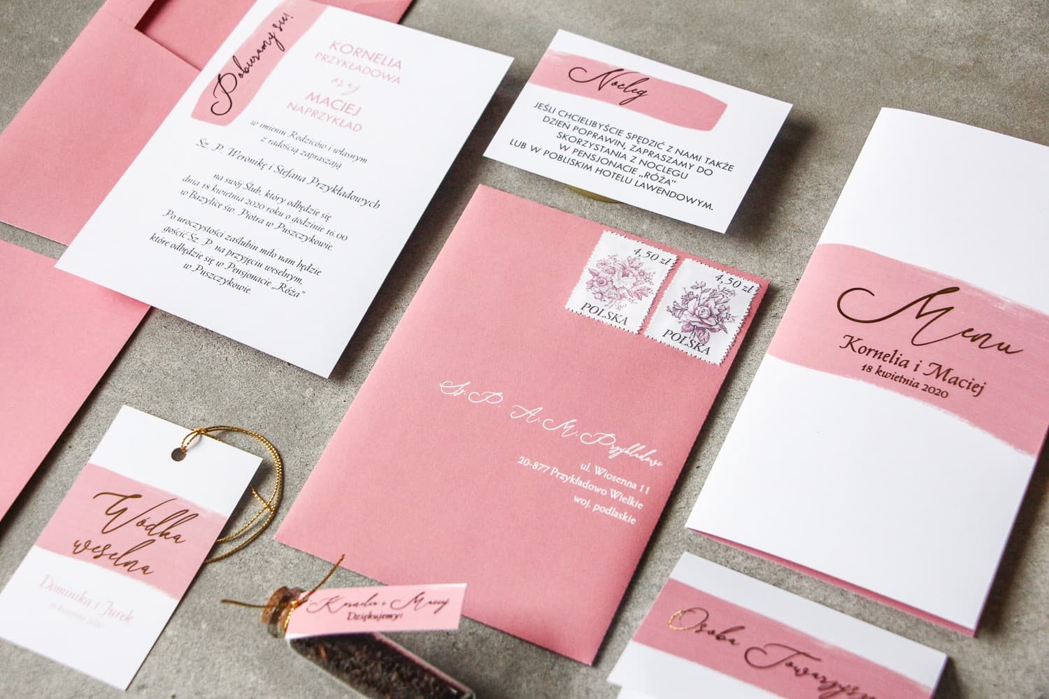 Glamour Hochzeitseinladungen mit Aquarell in Puderrosa Verte Nr. 2 - 3