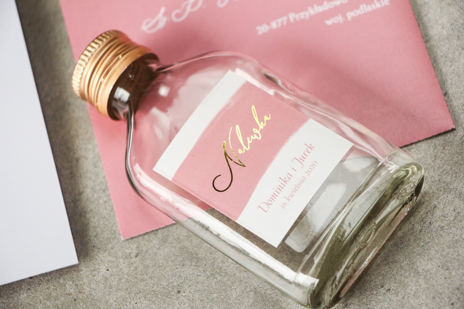 Personalisierte Gastgeschenk-Fläschchen mit rosa Aquarell | Likörflaschen Hochzeit | Verte Nr. 2 - 3