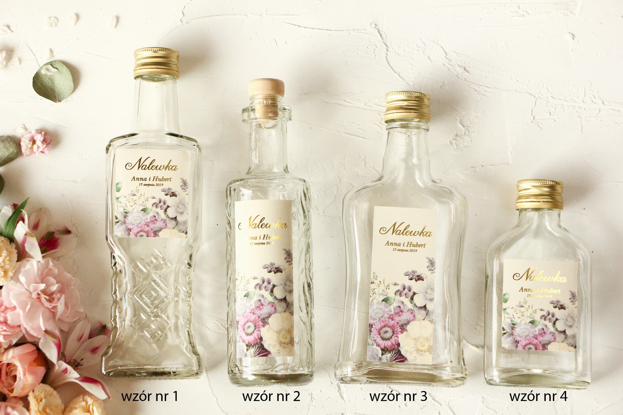 Vergoldete Likörflaschen als Gastgeschenk | Vintage Blumenstil | Szafirowe Nr. 1 - 2