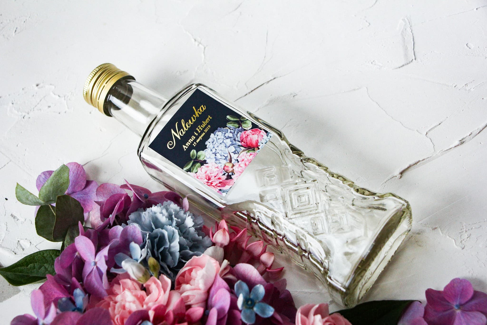 Likörfläschchen Hochzeit | Gastgeschenke mit Hortensien und Pfingstrosen | Kollektion Szafirowe Nr. 5 - 3