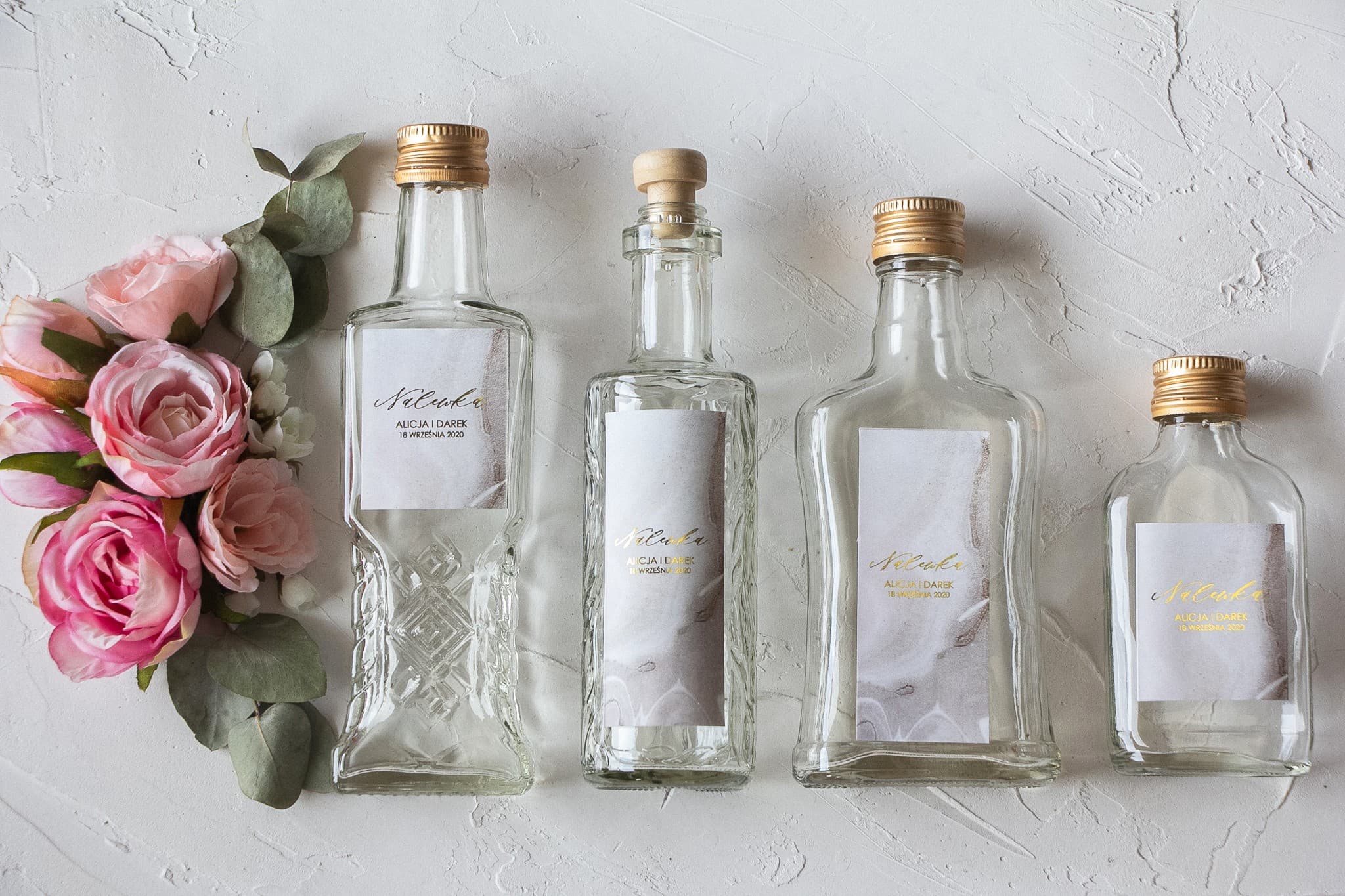 Vergoldete Likörflaschen Hochzeit Marmor | Gastgeschenke | Marmurowe Nr. 1 - 2