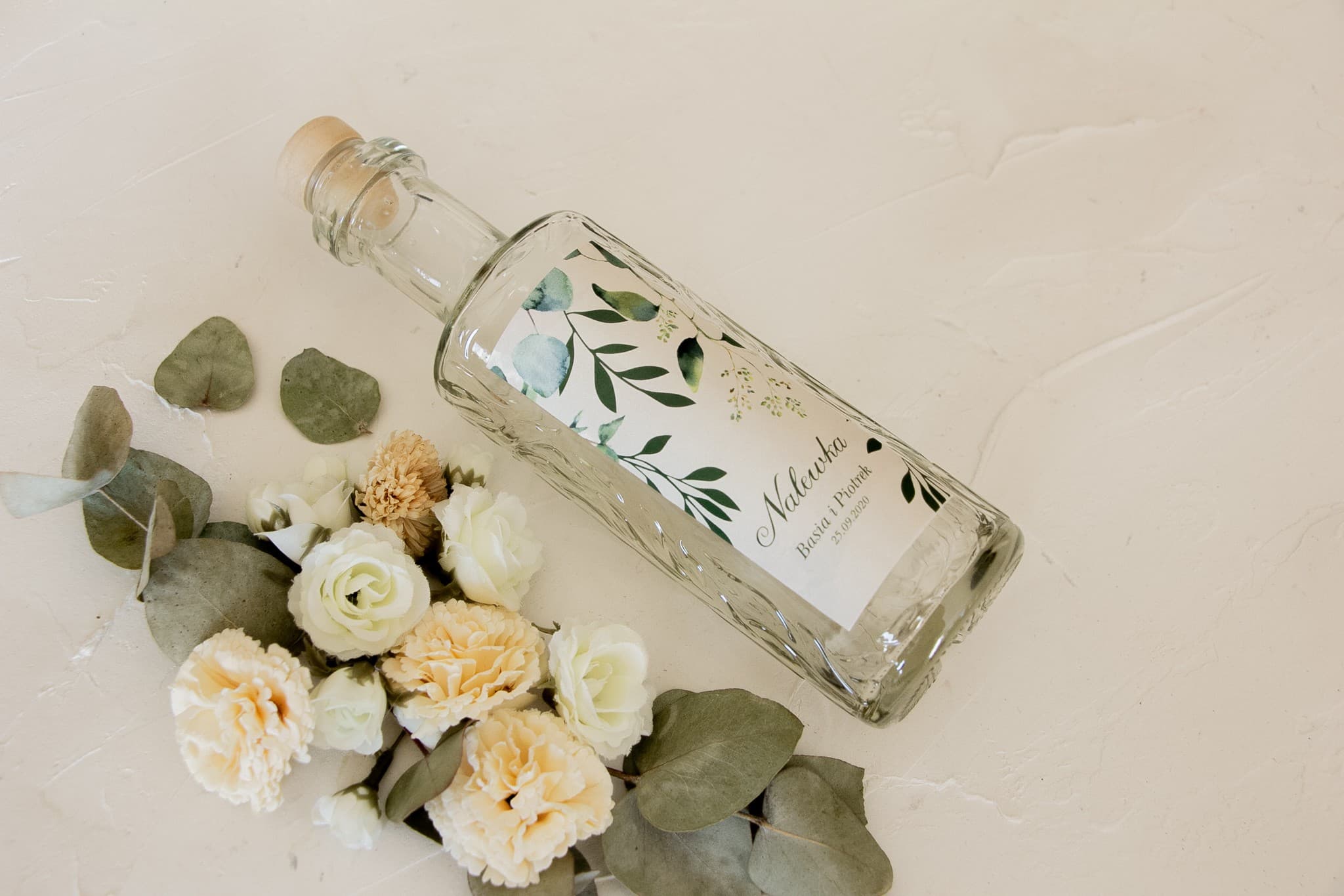 Buteleczki na nalewki ślubne Eukaliptus | Szklane Podziękowania dla Gości Weselnych | Korani nr 3 - 3