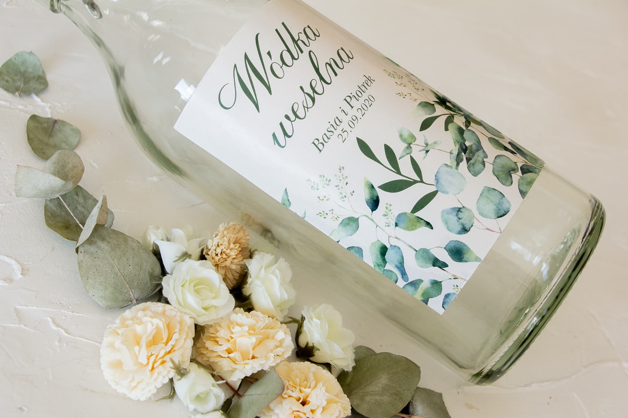 Etykiety na Wódkę Weselną z Eukaliptusem | Personalizowane Naklejki na Alkohol | Korani nr 3