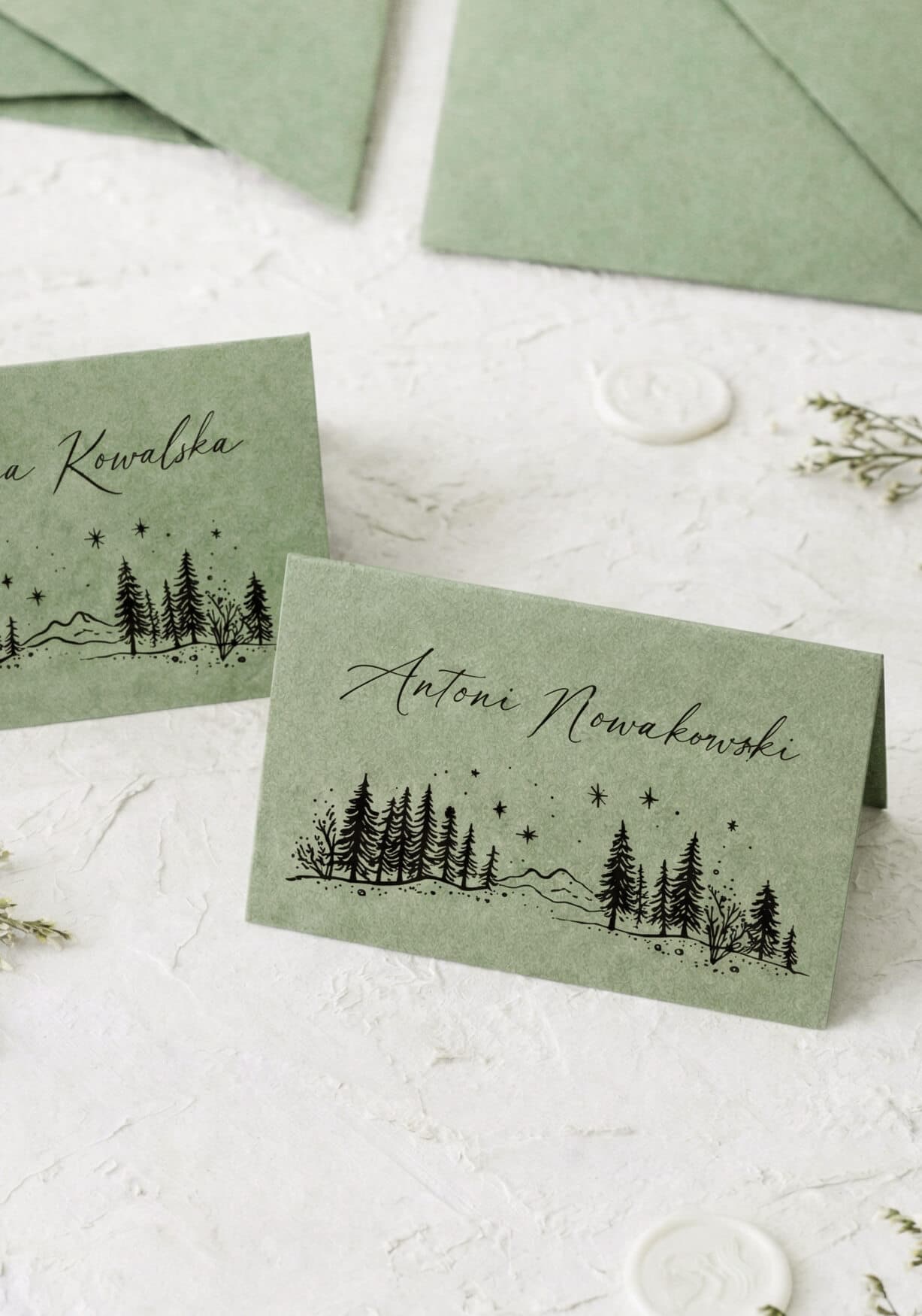 Kraft Place Cards No. 12 – Rustic with Forest Panorama