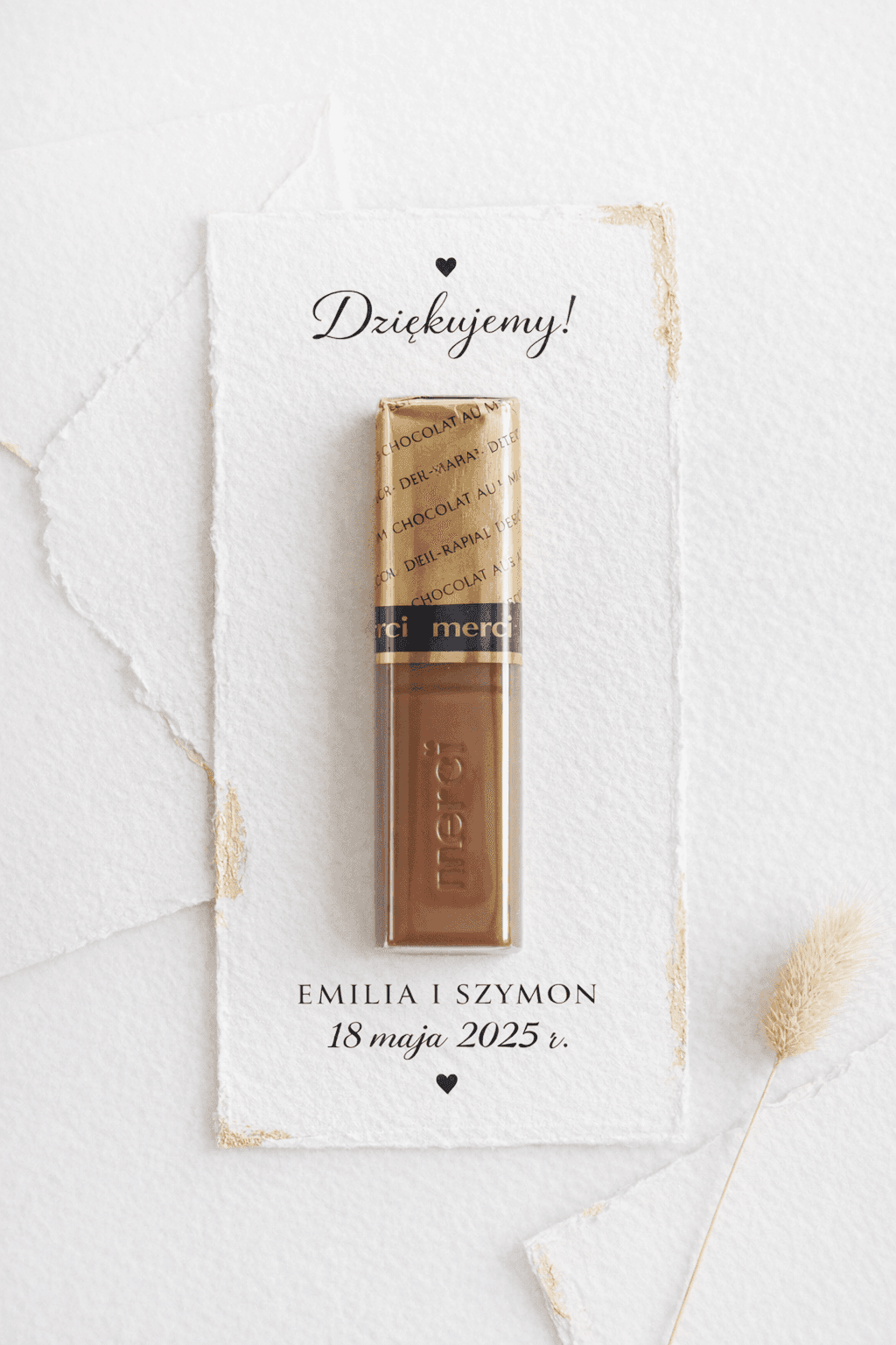 Detalle para invitados Merci Glamour Bordes Dorados Detalle para invitados Merci Glamour colección Bordes Dorados n.º 1 con borde rasgado a mano Amelia Wedding