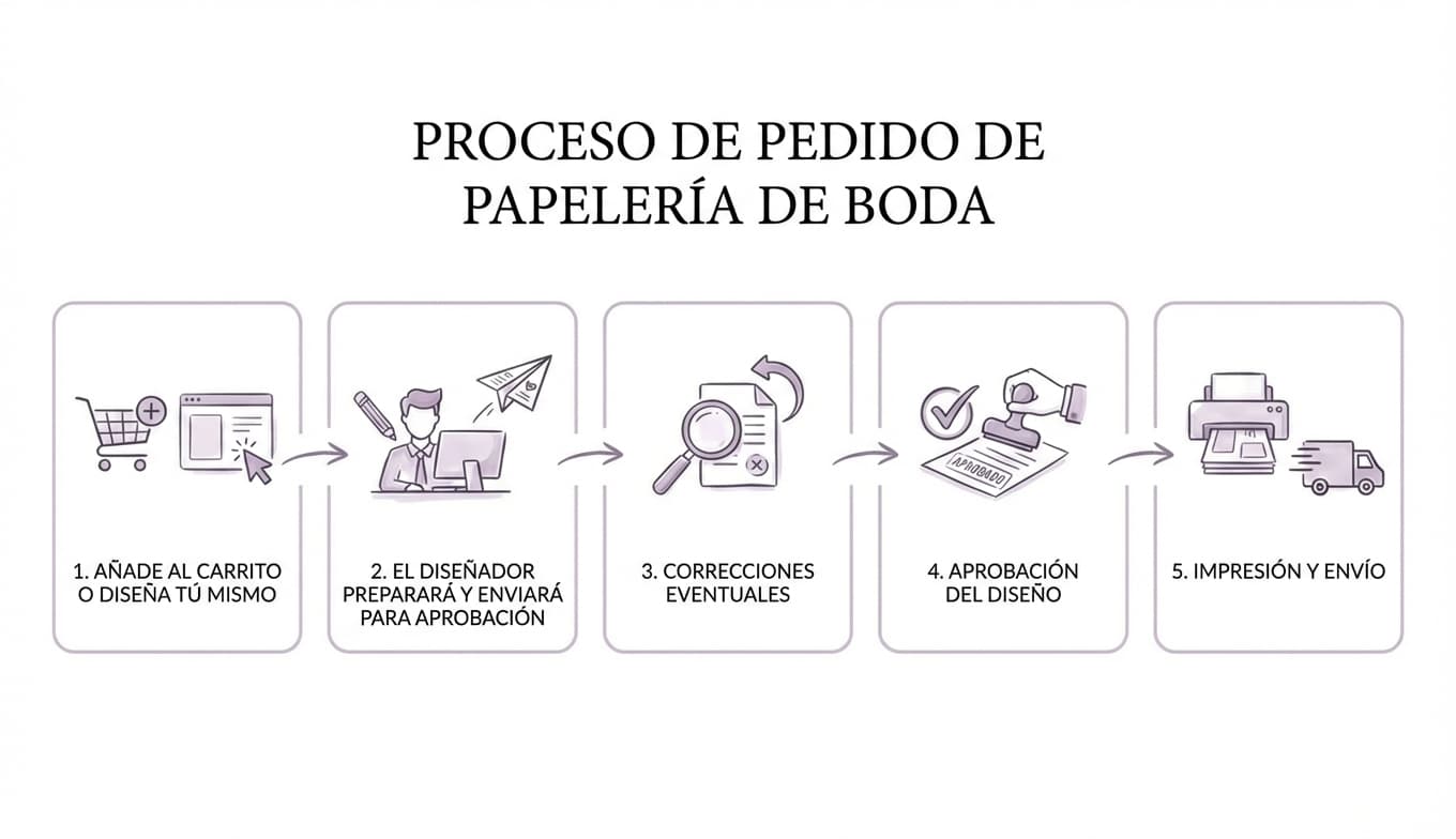 Proceso de pedido de papelería nupcial