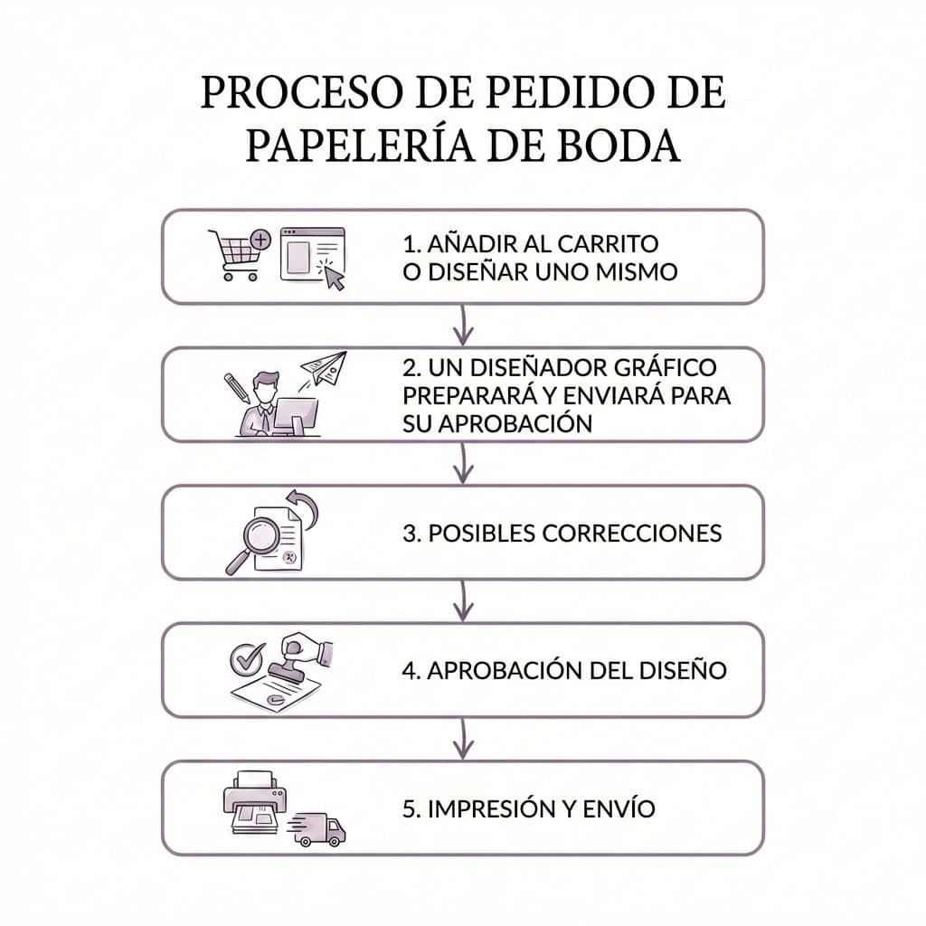 Proceso de pedido de papelería nupcial