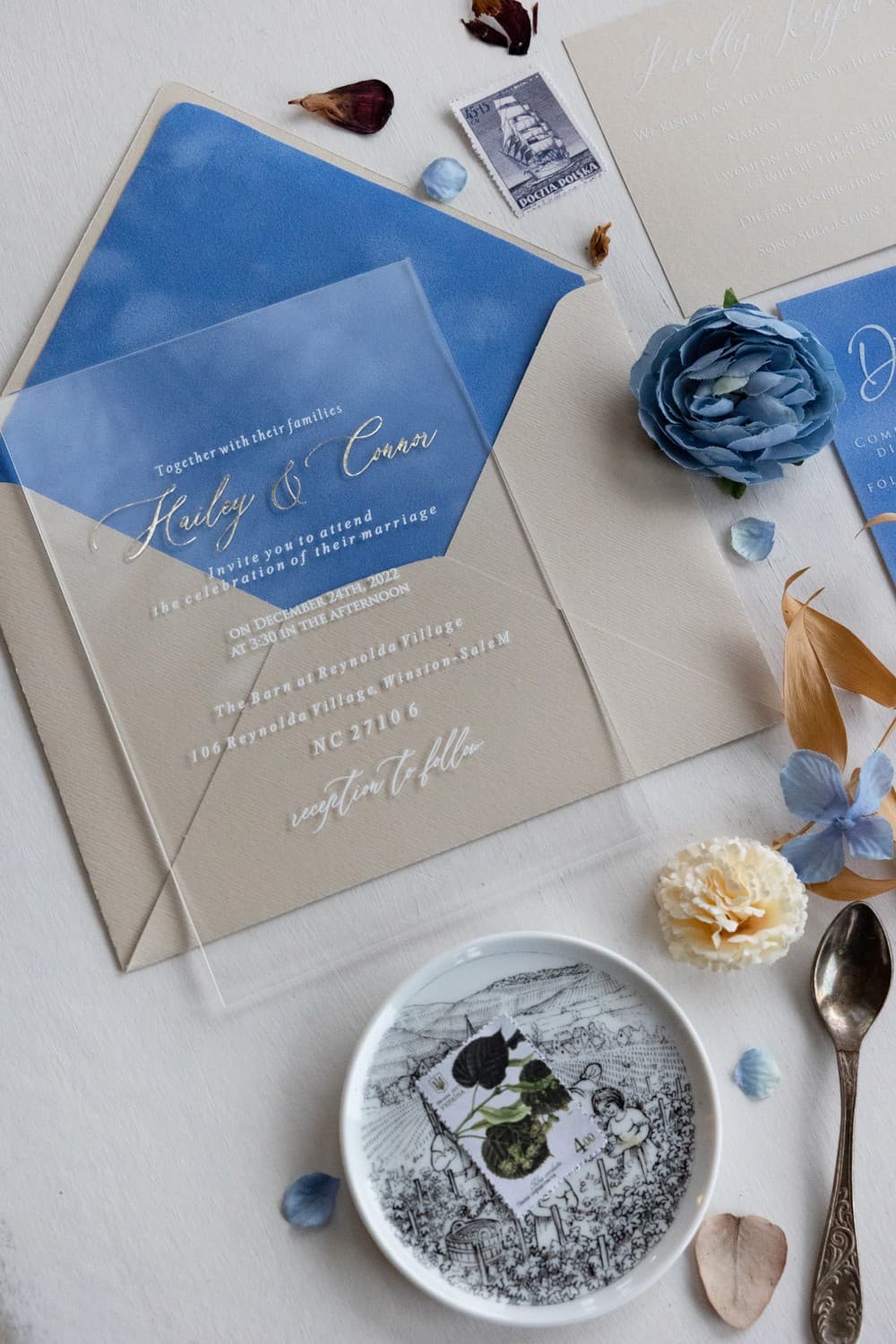 Minimalist Acrylic Wedding Invitations – Velvet No. 4 with Gold Foiling