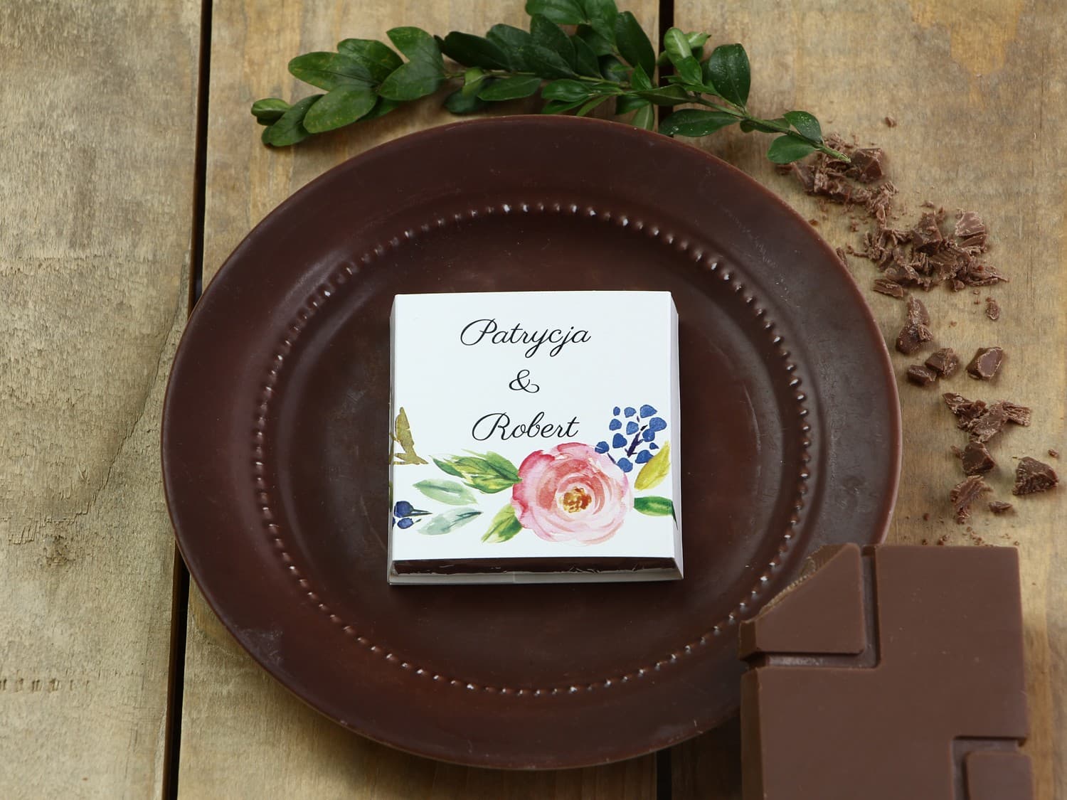 Chocolatinas de agradecimiento, Flores Verde-Aciano | Detalles para Invitados de Boda | Acuarela nº 13