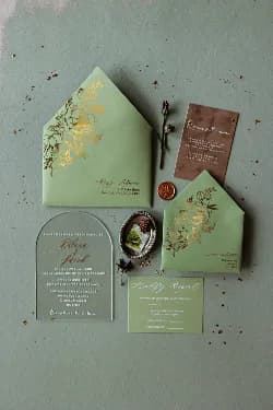 Fresco No. 5 Wedding Invitations – Gold Foiled Arched Acrylic