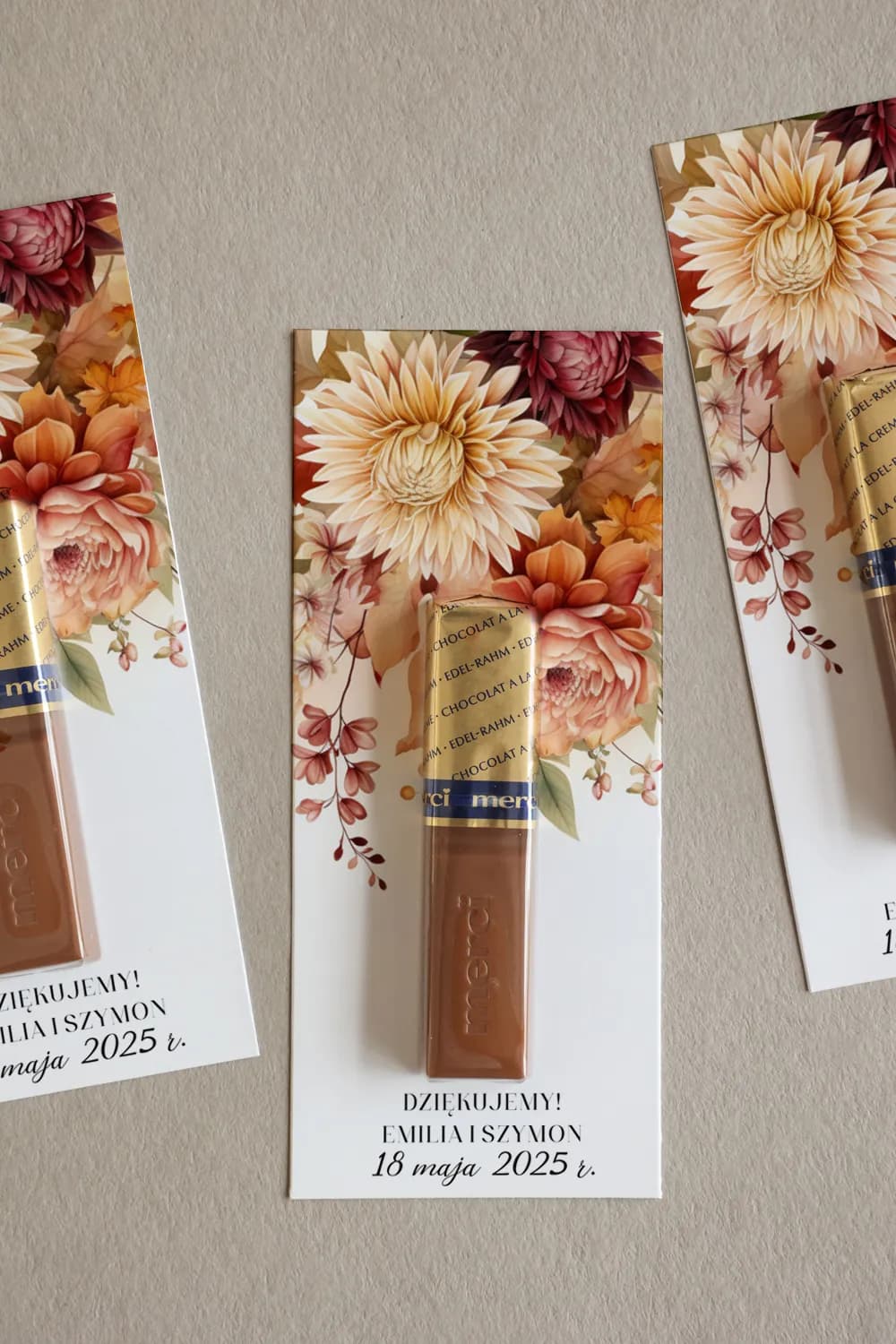 Autumn Floral Wedding Favours for Merci Chocolates in Burgundy and Orange | Impresja No. 2