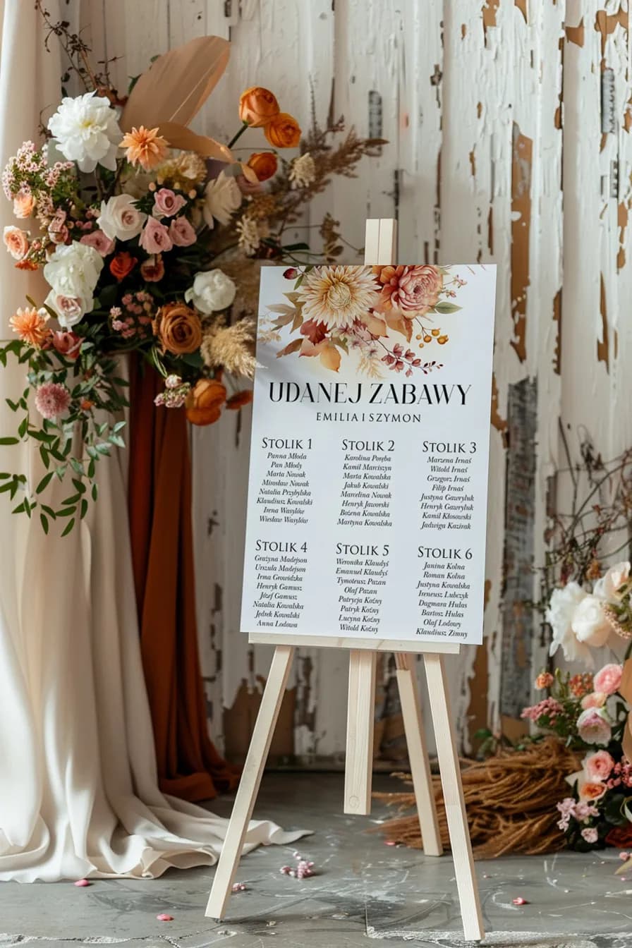 Autumn Seating Chart with Chrysanthemums | Wedding Table Plan | Impresja Design 2