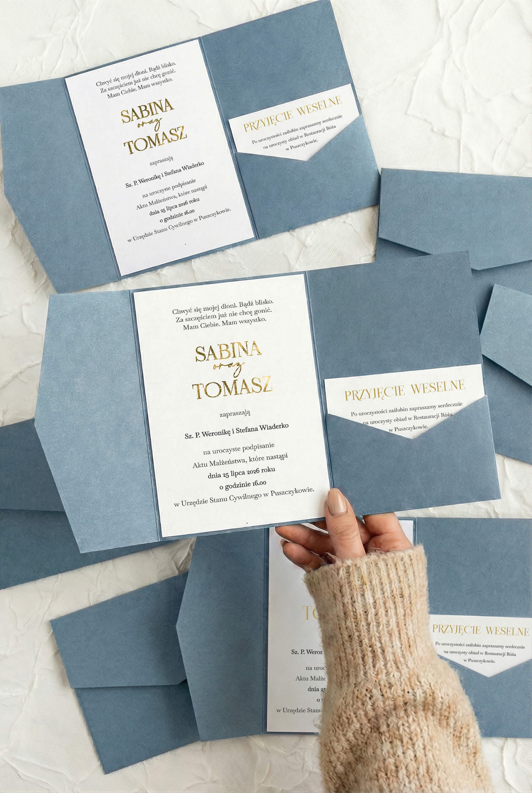 Avilo No. 2 Wedding Invitation – Dusty Blue Style with Gold Foiling