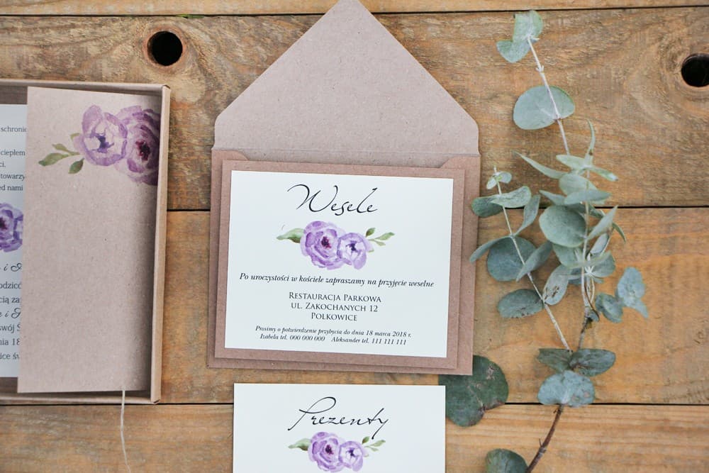 Zweistöckige Beilagekarte Violette Rosen Aquarell | Einleger für Hochzeitseinladungen mit Text | Margaret Nr. 4