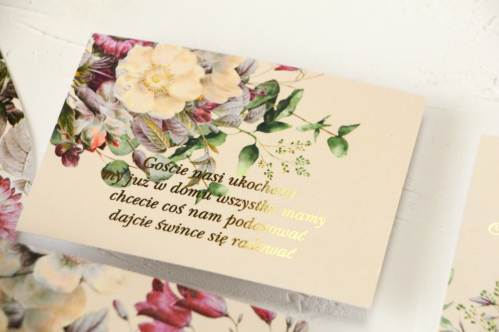 Billet doré pour invitations Fleurs Vintage, encart demande de cadeau | Billets de Mariage | Saphir n° 1