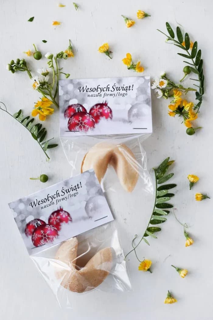 Biscuit de la fortune élégant boules de Noël CZW14 Biscuit de la fortune personnalisé avec logo d'entreprise et graphisme de boules de Noël rouges