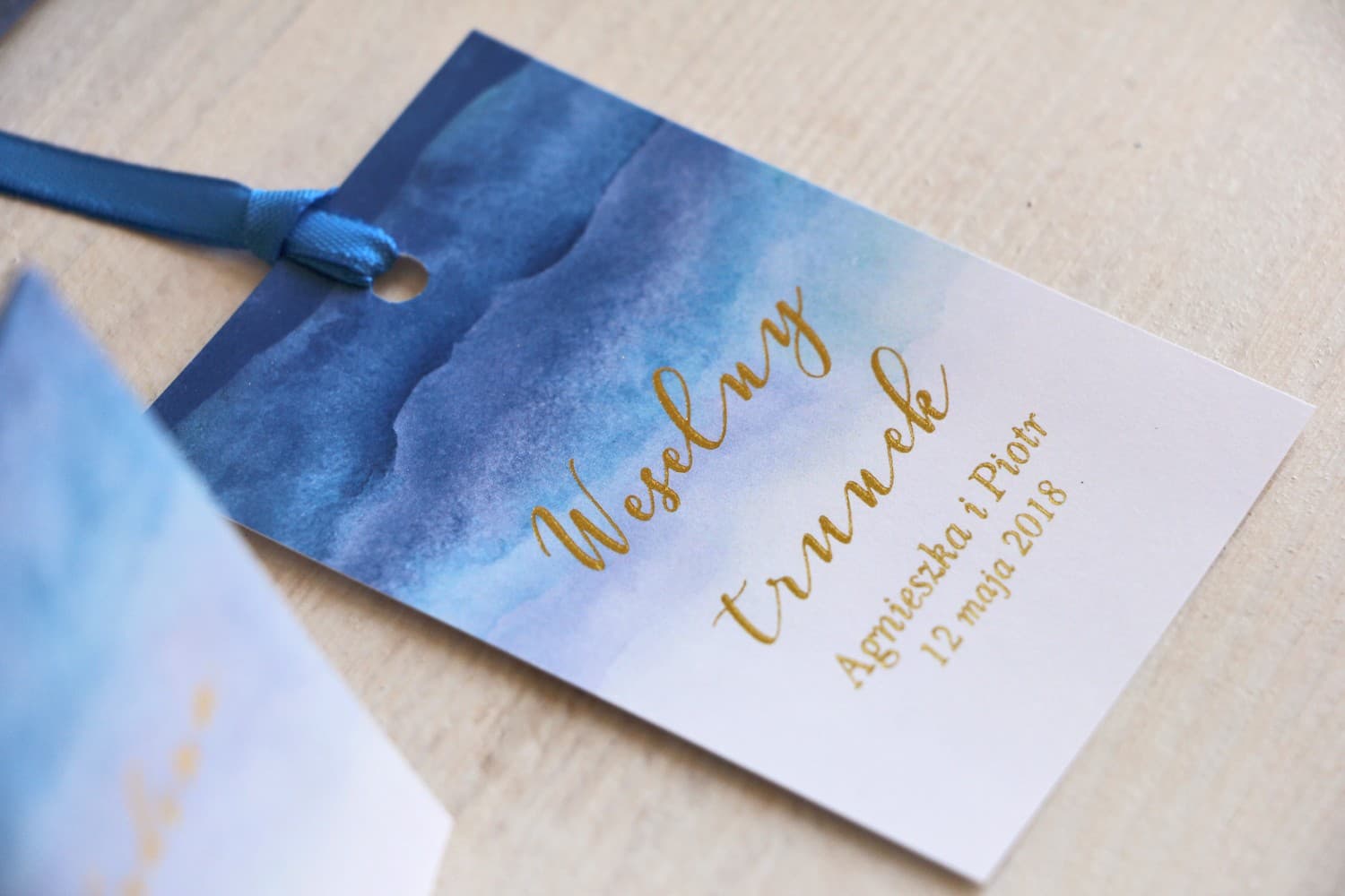 Blue Watercolor Wedding Alcohol Tags with Gold Foiling | Wedding Vodka Labels | Delfina No. 3
