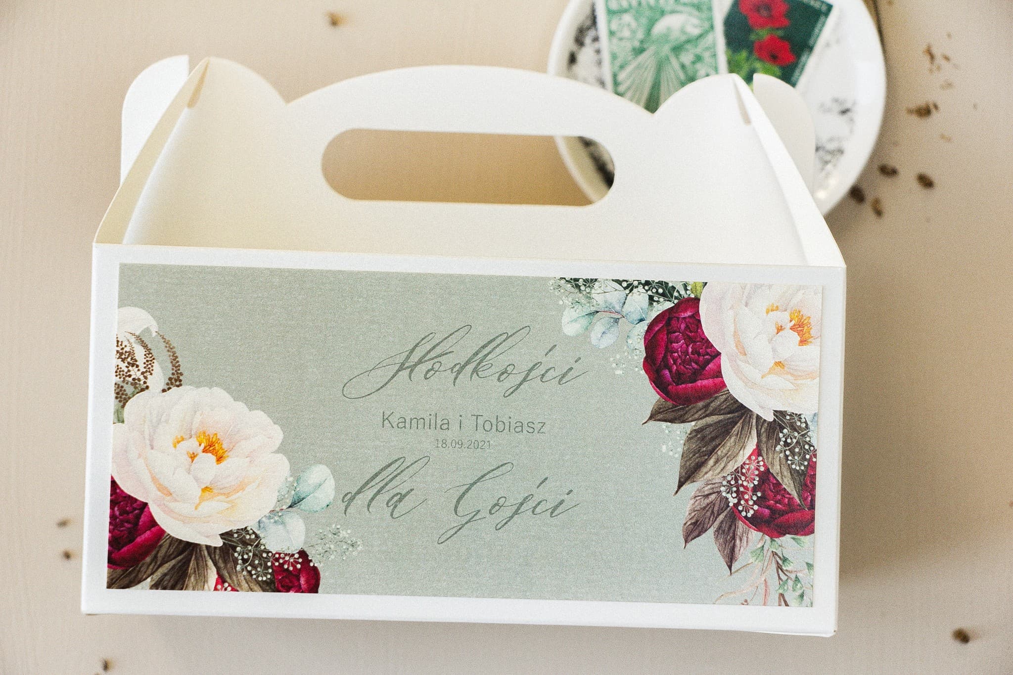 Boho Peony Wedding Cake Box | Rectangular Sweet Boxes with Handle | Opal No. 9