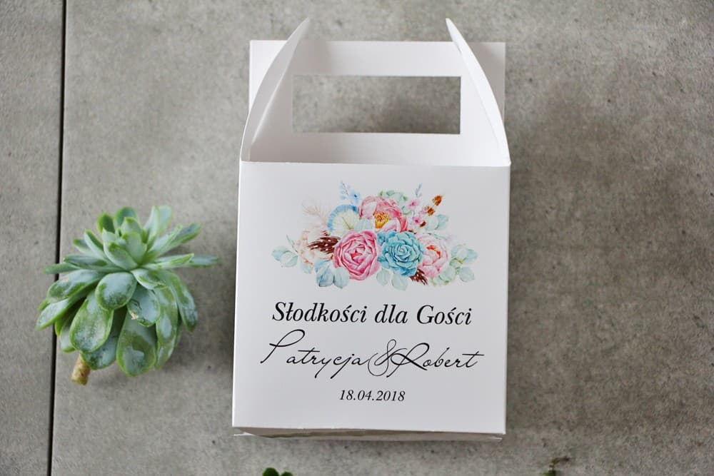 Personalised Boho Wedding Cake Boxes | Guest Thank You Treat Packaging | Pistachio No. 24